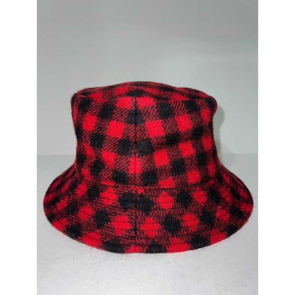 Celine Paris Black Red Checkered Check Wool White Logo Sun Fall Bucket Hat M - Picture 4 of 10